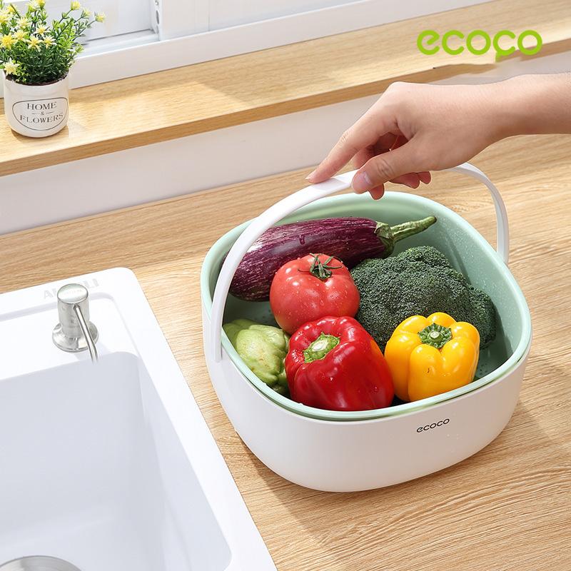 Ecoco Double Drain Basket Bowl Washing Kitchen Strainer Noodles Vegetables Fruit Sink Supplies Grey