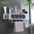 Ecoco Wall-Mounted Toothbrush Holder with 4 Cups and 4 Toothbrush Slots Toiletries Bathroom Storage Rack Grey