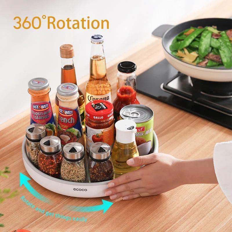 Kitchen Rotating Spice Condiment Storage Rack Bathroom Swivel Tray Organizer Black