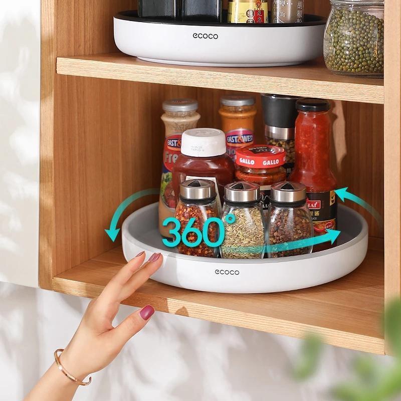 Kitchen Rotating Spice Condiment Storage Rack Bathroom Swivel Tray Organizer Black