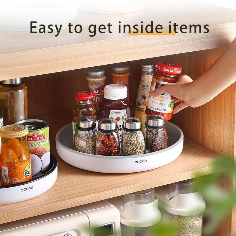 Kitchen Rotating Spice Condiment Storage Rack Bathroom Swivel Tray Organizer Black