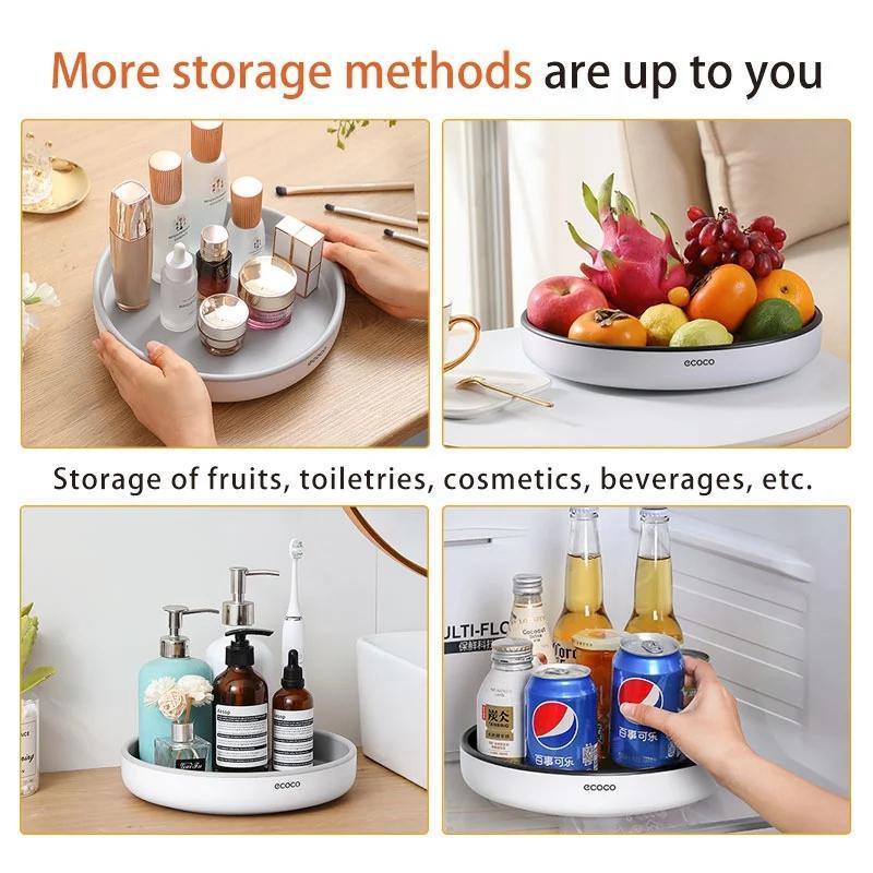 Kitchen Rotating Spice Condiment Storage Rack Bathroom Swivel Tray Organizer Black