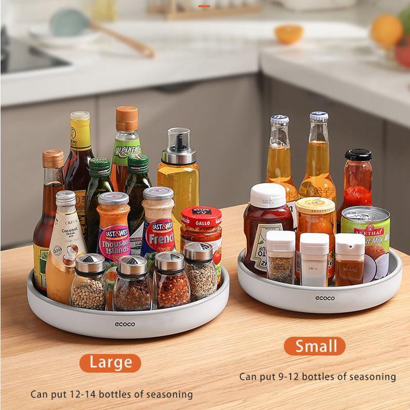 Kitchen Rotating Spice Condiment Storage Rack Bathroom Swivel Tray Organizer Black
