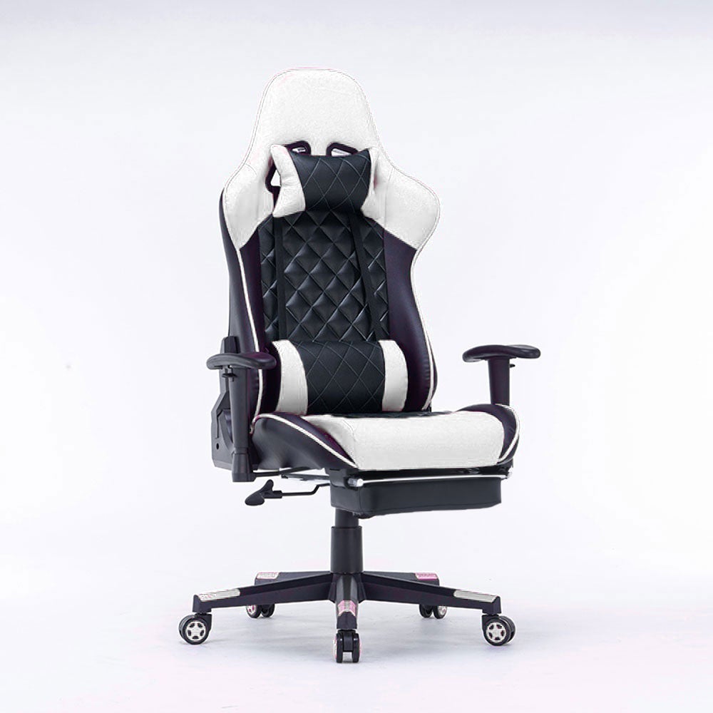 Gaming Chair Ergonomic Racing chair 165Â° Reclining Gaming Seat 3D Armrest Footrest Pink White