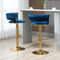 2x Height Adjustable Swivel Bar Stool Velvet Golden Base Barstools Chairs Padded Seat- Blue