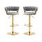 2x Height Adjustable Swivel Bar Stool Velvet Golden Base Barstools Chairs Padded Seat- Grey