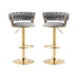 2x Height Adjustable Swivel Bar Stool Velvet Golden Base Barstools Chairs Padded Seat- Grey