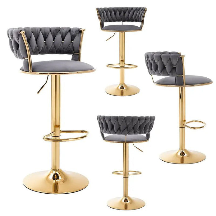 2x Height Adjustable Swivel Bar Stool Velvet Golden Base Barstools Chairs Padded Seat- Grey