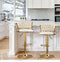 2x Adjustable Velvet Bar Stools Gold Base Swivel Kitchen Chairs Beige