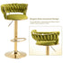 2x Height Adjustable Swivel Bar Stool Velvet Golden Base Barstools Chairs Padded Seat Olive Green