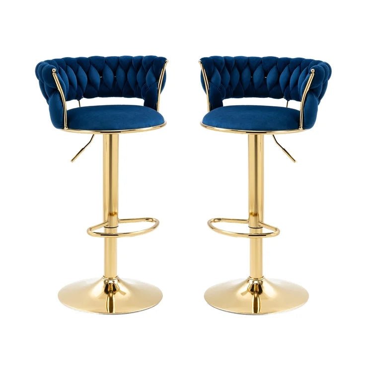 Blue Velvet Seat Kitchen Breakfast Bar Stools Counter Height Barstools with Back Cushioned Chairs for Home Bar x2