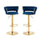 Blue Velvet Seat Kitchen Breakfast Bar Stools Counter Height Barstools with Back Cushioned Chairs for Home Bar x2