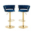 Blue Velvet Seat Kitchen Breakfast Bar Stools Counter Height Barstools with Back Cushioned Chairs for Home Bar x2