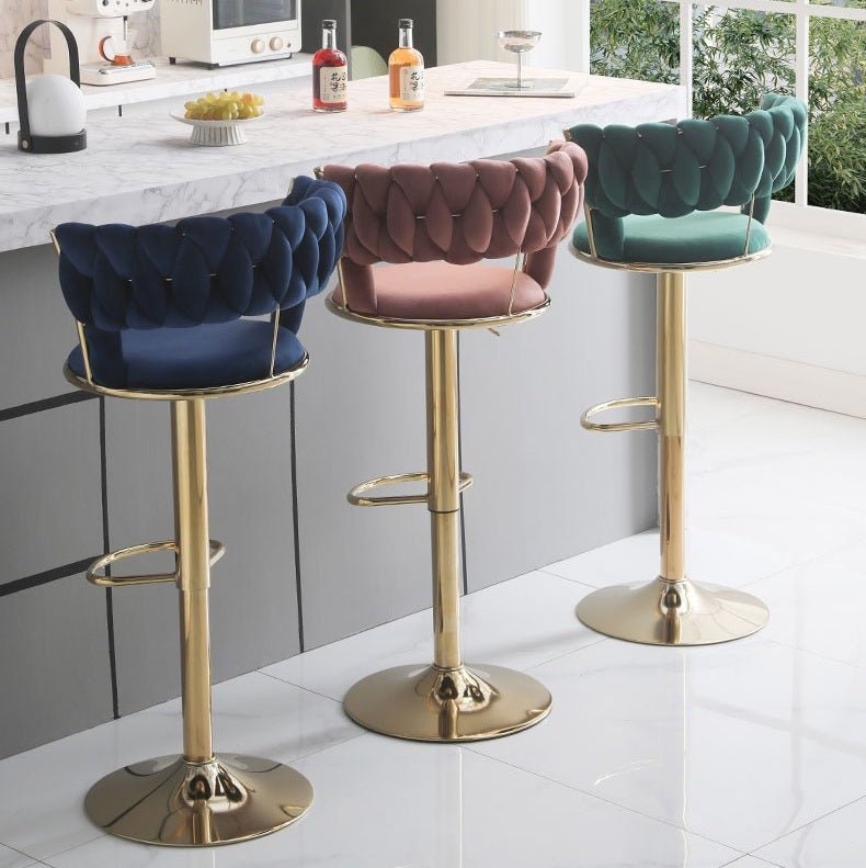 Blue Velvet Seat Kitchen Breakfast Bar Stools Counter Height Barstools with Back Cushioned Chairs for Home Bar x2