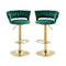 SERENITà Green Velvet Seat Kitchen Breakfast Bar Stools Counter Height Barstools with Back Cushioned Chairs for Home Bar x2