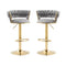 Grey Velvet Seat Kitchen Breakfast Bar Stools Counter Height Barstools with Back Cushioned Chairs for Home Bar x2