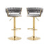 Grey Velvet Seat Kitchen Breakfast Bar Stools Counter Height Barstools with Back Cushioned Chairs for Home Bar x2
