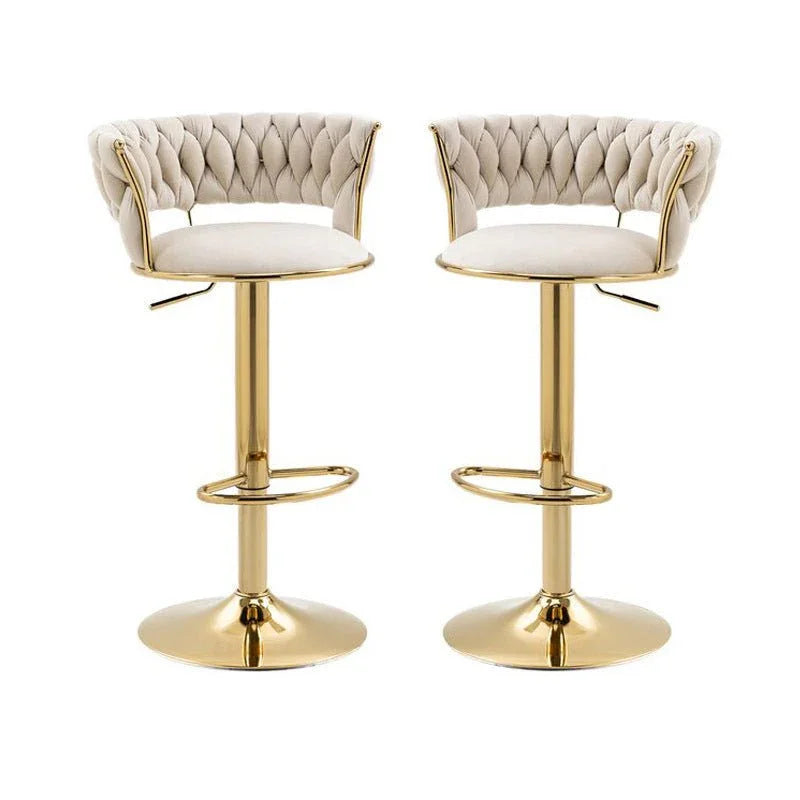 Ivory Velvet Seat Kitchen Breakfast Bar Stools Counter Height Barstools with Back Cushioned Chairs for Home Bar x2