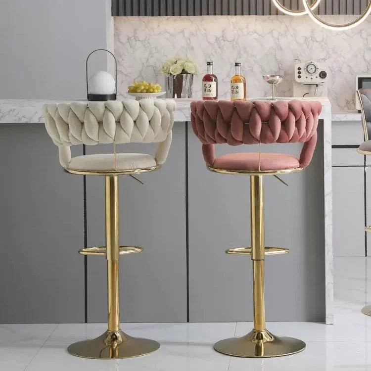 Ivory Velvet Seat Kitchen Breakfast Bar Stools Counter Height Barstools with Back Cushioned Chairs for Home Bar x2
