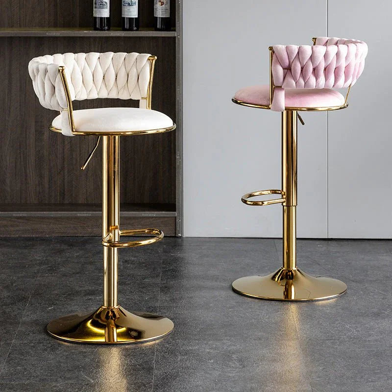 Ivory Velvet Seat Kitchen Breakfast Bar Stools Counter Height Barstools with Back Cushioned Chairs for Home Bar x2