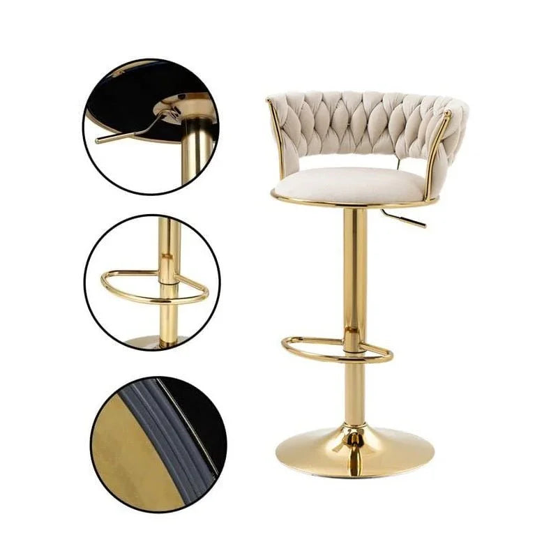 Ivory Velvet Seat Kitchen Breakfast Bar Stools Counter Height Barstools with Back Cushioned Chairs for Home Bar x2