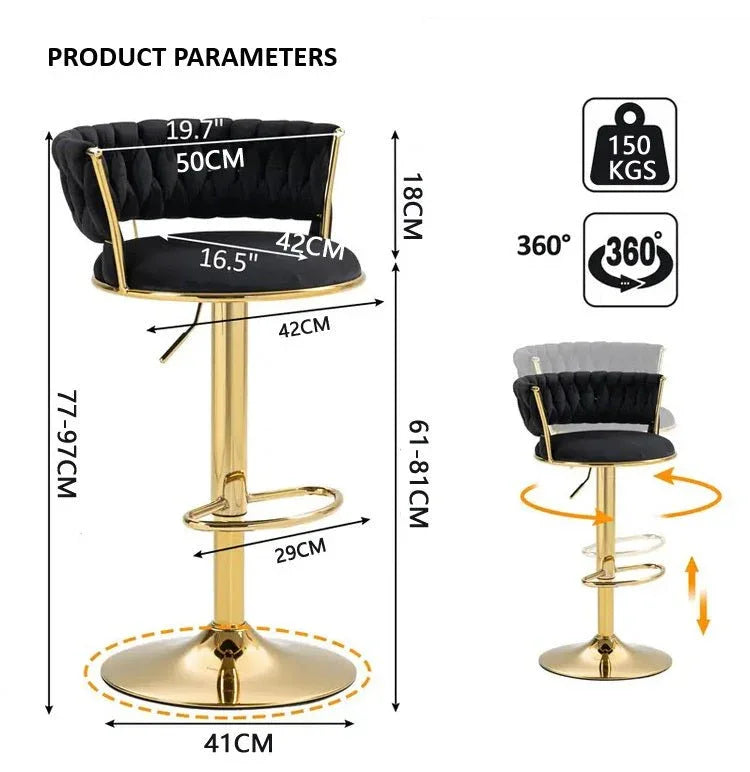 Ivory Velvet Seat Kitchen Breakfast Bar Stools Counter Height Barstools with Back Cushioned Chairs for Home Bar x2