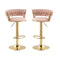 Pink Velvet Seat Kitchen Breakfast Bar Stools Counter Height Barstools with Back Cushioned Chairs for Home Bar x2