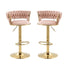 Pink Velvet Seat Kitchen Breakfast Bar Stools Counter Height Barstools with Back Cushioned Chairs for Home Bar x2