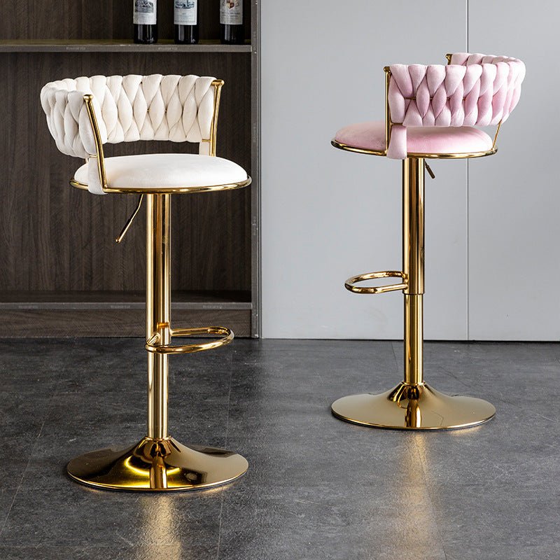 Pink Velvet Seat Kitchen Breakfast Bar Stools Counter Height Barstools with Back Cushioned Chairs for Home Bar x2