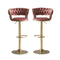 Red Bean Brown Velvet Seat Kitchen Breakfast Bar Stools Counter Height Barstools with Back Cushioned Chairs for Home Bar x2