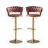 Red Bean Brown Velvet Seat Kitchen Breakfast Bar Stools Counter Height Barstools with Back Cushioned Chairs for Home Bar x2