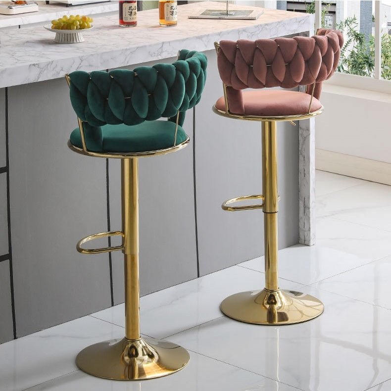 Red Bean Brown Velvet Seat Kitchen Breakfast Bar Stools Counter Height Barstools with Back Cushioned Chairs for Home Bar x2
