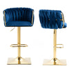 Modern Velvet Breakfast Bar Stools Swivel Barstools Adjustable Counter Stools with Backrest Set of 2 Navy Blue