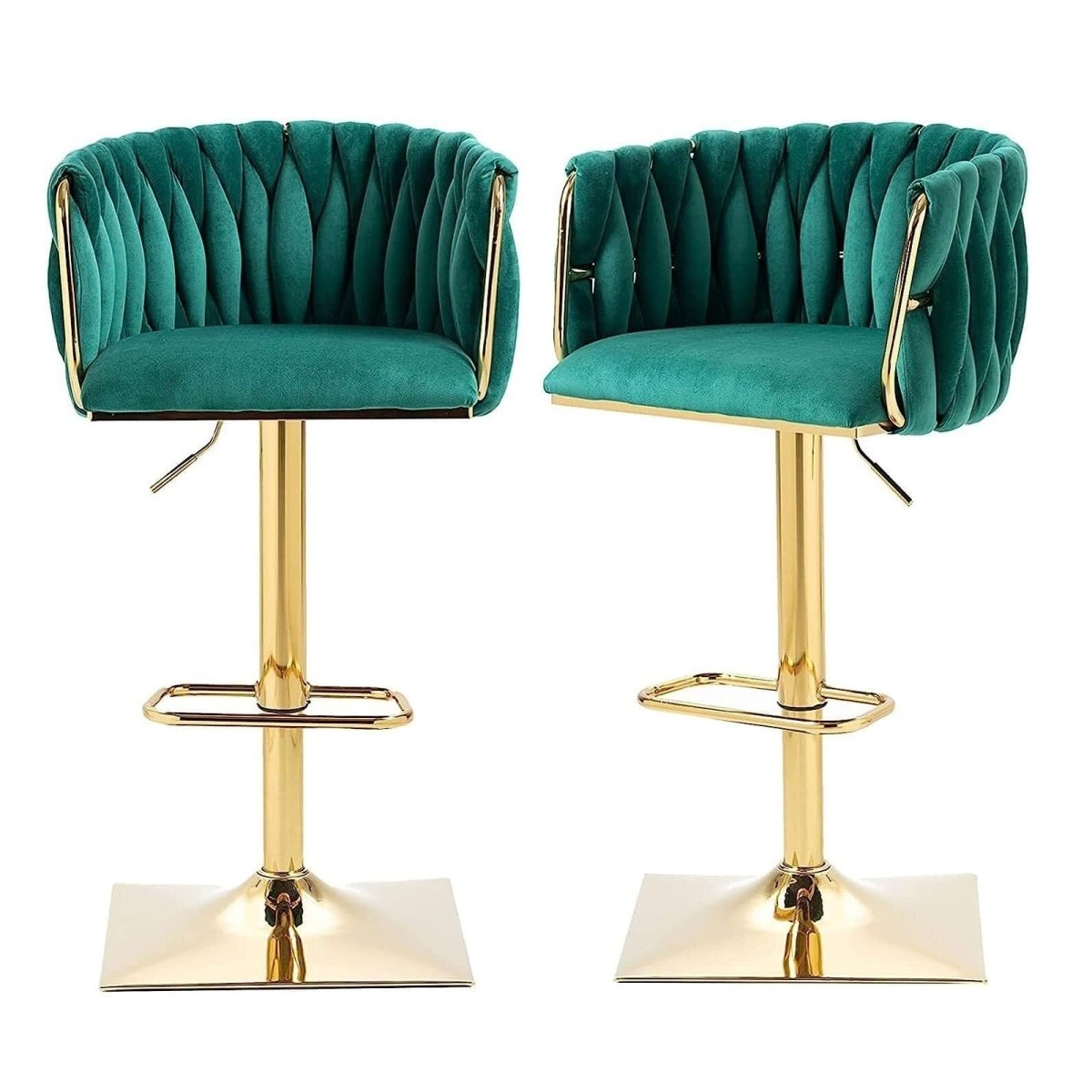 Modern Velvet Breakfast Bar Stools Swivel Barstools Adjustable Counter Stools with Backrest Set of 2 Emarald Green