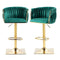 Modern Velvet Breakfast Bar Stools Swivel Barstools Adjustable Counter Stools with Backrest Set of 2 Emarald Green