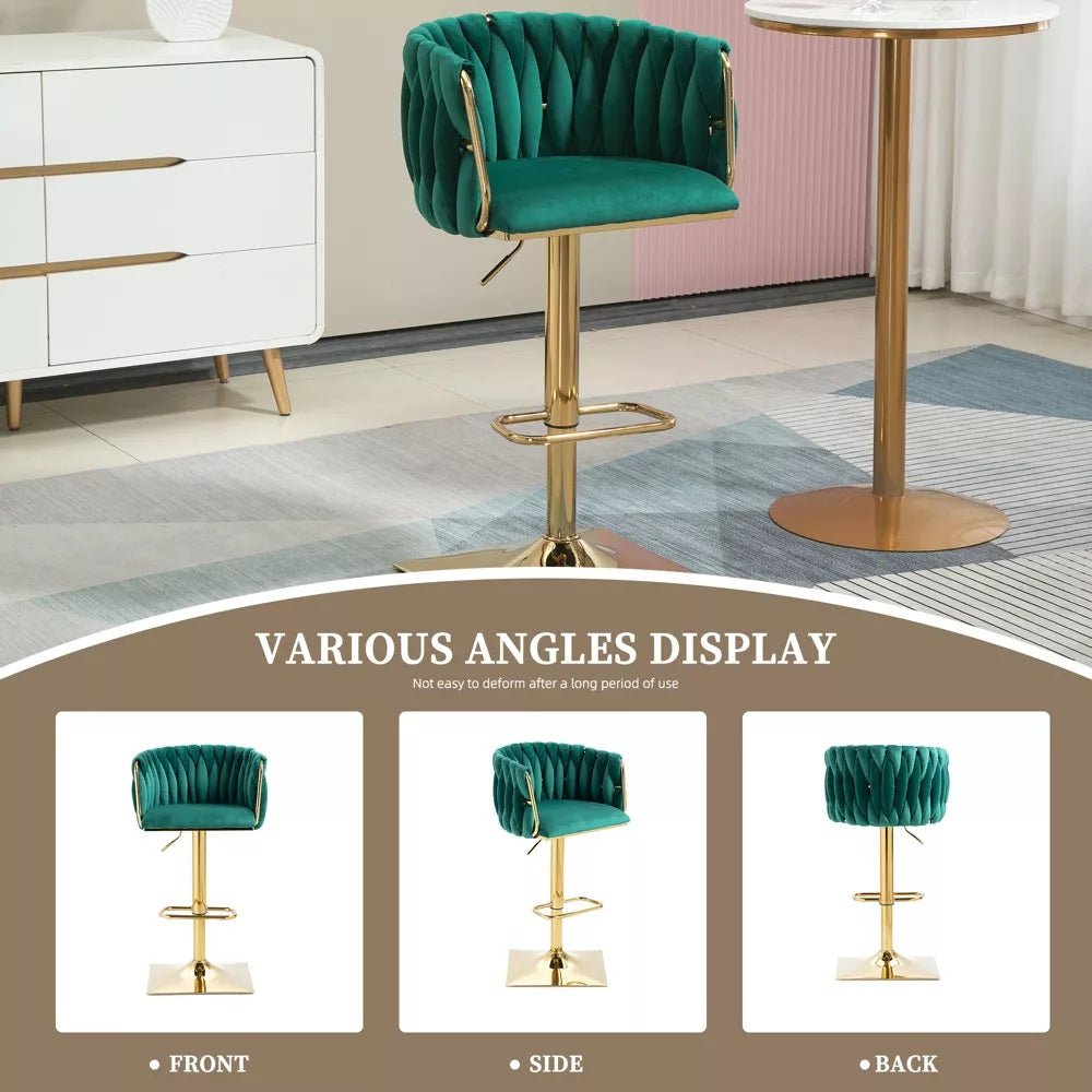 Modern Velvet Breakfast Bar Stools Swivel Barstools Adjustable Counter Stools with Backrest Set of 2 Emarald Green