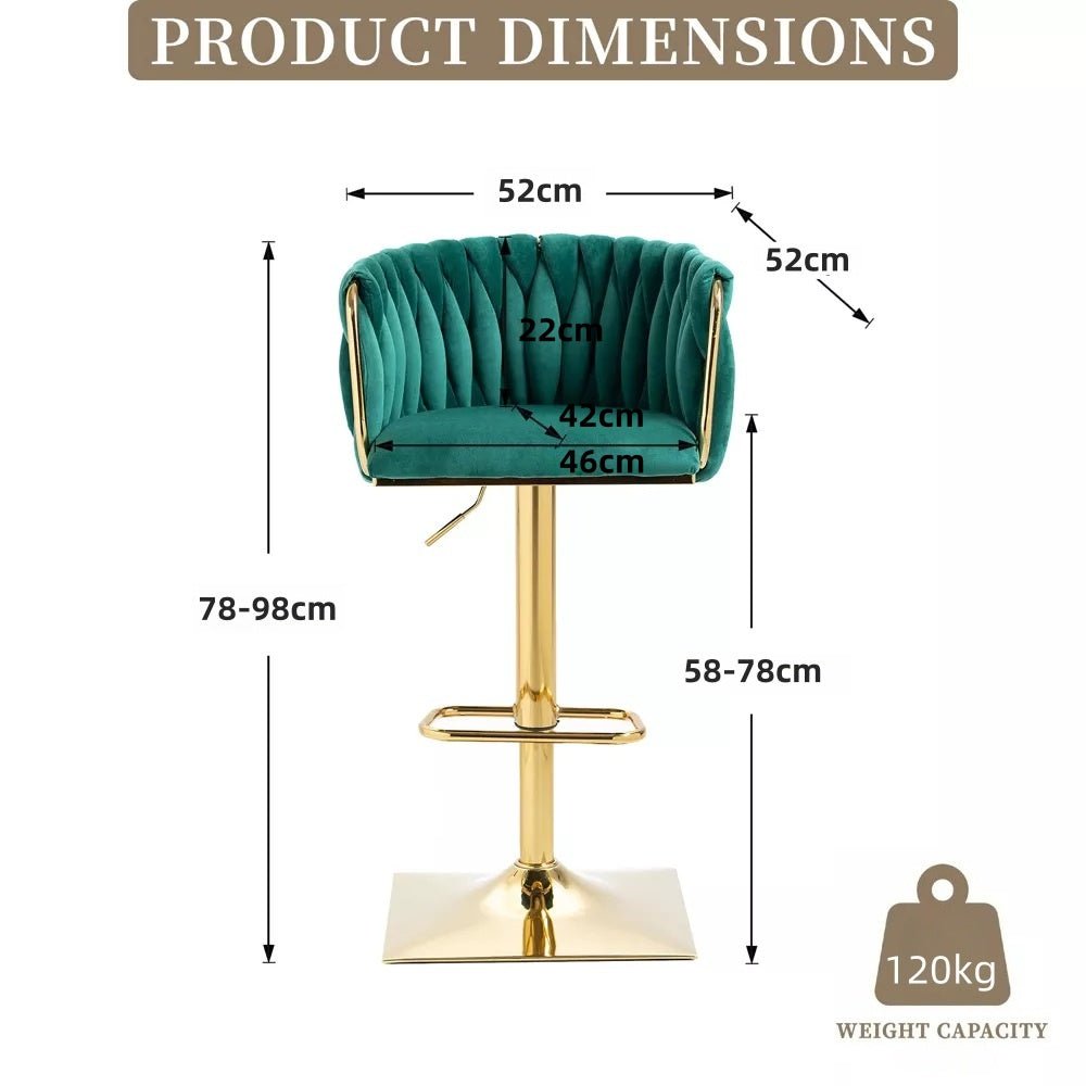 Modern Velvet Breakfast Bar Stools Swivel Barstools Adjustable Counter Stools with Backrest Set of 2 Emarald Green