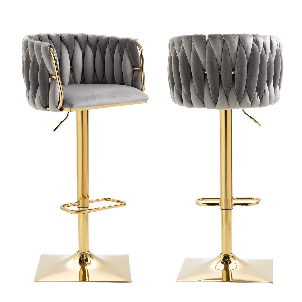 Modern Velvet Breakfast Bar Stools Swivel Barstools Adjustable Counter Stools with Backrest Set of 2 Grey