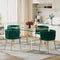 Emerald Green Modern Hand Weaving Dining Chairs,Velvet Upholstered Side Chairs with Gold Legs, Chic Vanity Chairs with Armrest, Accent Chair for Dining Room, and Cafe Set of 2
