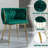 Emerald Green Modern Hand Weaving Dining Chairs,Velvet Upholstered Side Chairs with Gold Legs, Chic Vanity Chairs with Armrest, Accent Chair for Dining Room, and Cafe Set of 2