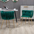 Emerald Green Modern Hand Weaving Dining Chairs,Velvet Upholstered Side Chairs with Gold Legs, Chic Vanity Chairs with Armrest, Accent Chair for Dining Room, and Cafe Set of 2