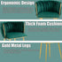 Emerald Green Modern Hand Weaving Dining Chairs,Velvet Upholstered Side Chairs with Gold Legs, Chic Vanity Chairs with Armrest, Accent Chair for Dining Room, and Cafe Set of 2