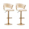 2x Height Beige Velvet Padded Golden Round Base Barstools Chairs