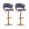 2x Height Grey Velvet Padded Golden Round Base Barstools Chairs