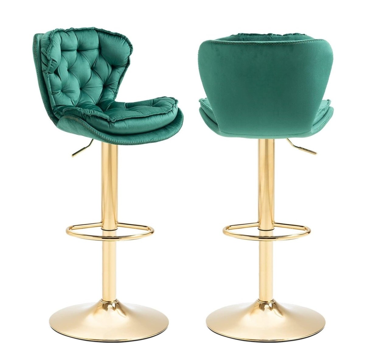 Swivel Bar Stools Set of 2 Counter Height Barstools with Back Velvet Upholstered Adjustable Stool Chair Min Century Modern Bar Stool for Kitchen Island (Emerald Green)