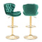 Swivel Bar Stools Set of 2 Counter Height Barstools with Back Velvet Upholstered Adjustable Stool Chair Min Century Modern Bar Stool for Kitchen Island (Emerald Green)