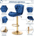 SERENITà Swivel Bar Stools Set of 2 Counter Height Barstools with Back Velvet Upholstered Adjustable Stool Chair Mid Century Modern Bar Stool for Kitchen Island (Navy Blue)