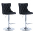 SERENITà Black Velvet Bar Stools Adjustable Swivel Counter Height Chairs with Tufted Back and Nailhead Trim for Kitchen Island Pub Restaurant (2Pcs, Chrome Metal)