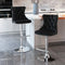 Set of 2 Black Velvet Swivel Bar Stools Adjustable Height Chrome Base Chairs