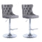 SERENITà Gray Velvet Bar Stools Adjustable Swivel Counter Height Chairs with Tufted Back and Nailhead Trim for Kitchen Island Pub Restaurant (2Pcs, Chrome Metal, Grey)